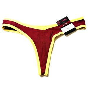 No Boundaries Yellow Red Ribbed Cotton Thong Women's Small (3 / 5) NEW WITH TAGS